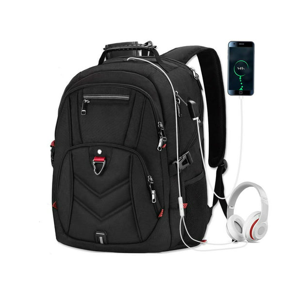 Geometric Pattern Laptop Backpack 17 Inch Business Travel Backpacks for Men Women Fashionable and Durable with USB Charging Port Black Mens and Womens Casual Hiking 